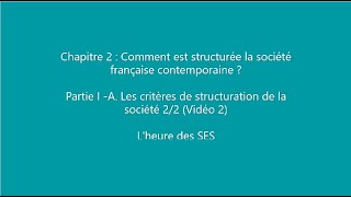 Chapitre 2  Intro  Partie I  A Les critères de structuration de la société 22 Vidéo 2 [upl. by Weinman]