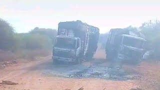 SUSPECTED LSHABAB MILITANTS HAVE TODAY TORCHED 2LORRIES AT SHEBTAKURROW AREA IN TARBAJWAJIR COUNTY [upl. by Nylidam160]