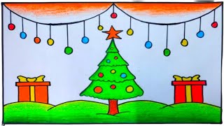 How to Draw Merry Christmas Drawing  Christmas Drawing Easy Steps  Christmas Tree Drawing [upl. by Auqinom]