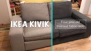 4Year Review Reupholstering My IKEA Kivik Loveseat with New Fabric [upl. by Eetnuahs]