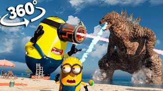 360° MINION MEL Takes on GODZILLA in EPIC Beach Battle [upl. by Ailalue]