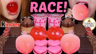 ASMR CHOCOLATE PINK RACE VALENTINES DAY SPECIAL BIG BOBA BALL PEACH ICE CREAM FERRERO CAKE CUP [upl. by Ames]