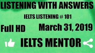 IELTS LISTENING TEST WITH ANSWERS 101 FOR PRACTICE March 312019 IELTS MENTOR [upl. by Lraep764]