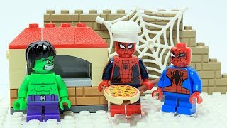 Lego Spiderman Brick Building Pizza Oven and Delivery Superheroes Animation [upl. by Eenobe533]