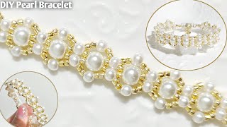 DIY Pearl Beaded Bracelet ❣️ making beautiful pearl bracelet for beginners👌 easy to make💞 [upl. by Atinuahs]