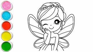 Cute Fairy Princess Drawing for kids Painting amp Coloring for kids Toddlers  Lets Draw Together [upl. by Dolphin]