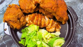 Boneless Fried Chicken 🍗 Thighs With Sauce And Salad 🥬🥒 [upl. by Ziul908]