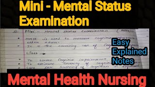 Notes Of Mini  Mental Status Examination in Mental Health Nursing Psychiatric in Hindi [upl. by Bryan]