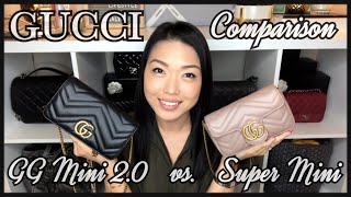 GUCCI MINI 20 MARMONT vs SUPER MINI MARMONT  Comparison  Mod Shots  GINALVOE [upl. by Catlin]