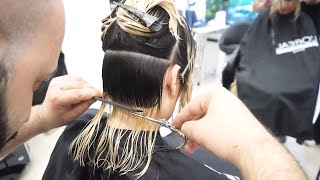 SUPER HAIRCUT  LONG TO SHORT BLONDE BOB CUT [upl. by Muhcon]