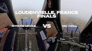 GoPro Such a close race  Myriam Nicole vs Vali Holl in Loudenvielle  24 UCI DH MTB World cup [upl. by Olra]