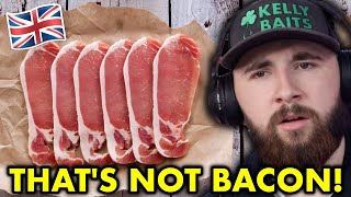 American Reacts to British Bacon for the First Time you dont cook it [upl. by Ettenowtna]