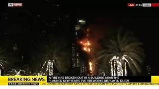 Huge Fire Engulfs Dubai Building Near New Years Eve Fireworks [upl. by Ikeda]