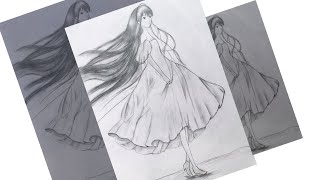 pencil drawing girl backside step by step  pencil sketch  drawing girl  easy girl drawing [upl. by Anita]