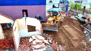 Good Action Oldest Bulldozer Working Pushing Fragments Home And Pour Sand Size 10 X 10 Meter [upl. by Clarance]