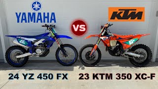 24 Yamaha YZ 450 FX vs 23 KTM 350 XCF Lap Battle [upl. by Tavish]