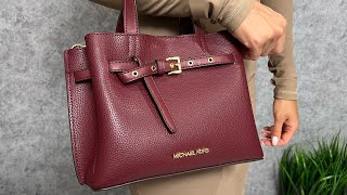 Распаковка сумки MICHAEL KORS Emilia Small Pebbled Leather Satchel dark cherry [upl. by Esilrac]