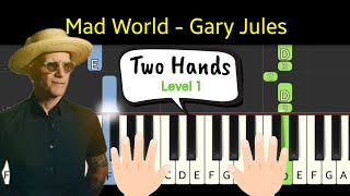 Mad World  Gary Jules  piano tutorial both hands easy  Level 1 [upl. by Pitchford91]