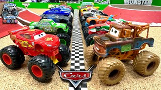 Toy Diecast Monster Truck Racing Tournament  16 Disney CARS Custom Monster Trucks amp Only 1 WINNER [upl. by Akimas]