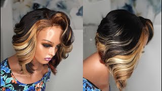 Watch Me Slay This Lace Closure Bob Wig  Caramel Swirl Highlights Step By Step Tutorial [upl. by Cristi]