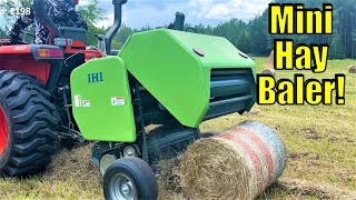 Bale Hay with Compact Tractor and Mini Hay Baler  IHI 855N Baler [upl. by Llehcnom]