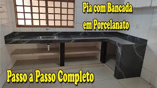 Pia com Bancada em Porcelanato  Reforma da Cozinha [upl. by Adnotal]