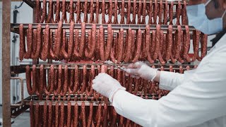 How to make Cabanossi or Kabanosy sausage in Factory [upl. by Favrot]