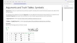 Arguments and Truth Tables Symbolic [upl. by Eiramaliehs]