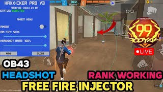 Free Fire OB43 injector  Headshot Hack  Esp Location  Rank Working injector  ff hack [upl. by Agn617]