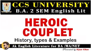 Heroic Couplet  Heroic Couplet In Hindi  Heroic Couplet In English Literature BA 2 CCSU Meerut [upl. by Ericha]