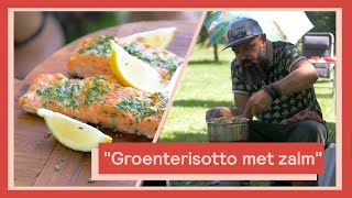 Risotto met verse groente en zalm van de barbecue 5  Campingkoken met Ramon [upl. by Aehsel]