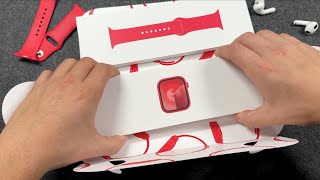 Unboxing Apple Watch Series 9 Product Red 45mm W Red Sport Band [upl. by Yug342]