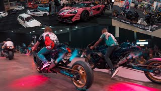 Supercars And Bikes 100 Auto Live  Twin Hayabusa Spitting Flames Rotterdam Ahoy 2024 [upl. by Aracahs907]