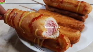 BANDERILLAS DE SALCHICHA FACIL DE HACER  CORN DOGS [upl. by Enyaht541]