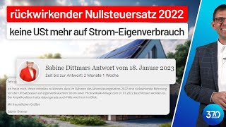 Photovoltaik rückwirkend KEINE Umsatzsteuer auf StromEigenverbrauch ab 2022 MdB Sabine Dittmars [upl. by Macmullin]