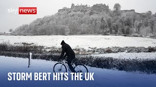 Storm Bert hits the UK and Ireland with strong winds and snow [upl. by Elehcor]