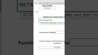 Numar zile lucratoare intre 2 date  Functia NETWORKDAYS  shorts [upl. by Hilliary]