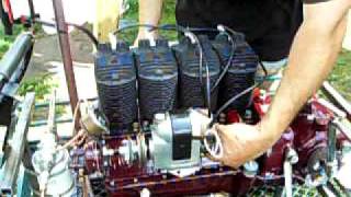 antique 4 cylinder henderson motorcycle engine running on test stand at the AMCA meet in wauseon oh [upl. by Leveroni951]