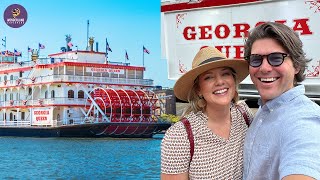 Iconic Savannah Riverboat Cruises Tour and Dining Review  Cargo Ships Closeup Food History amp More [upl. by Lagiba]