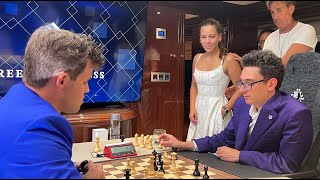 Final Moments  Magnus Carlsen Beats Fabiano Caruana  Freestyle Chess Game One [upl. by Leirraj]