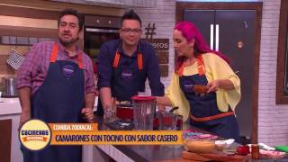 Receta Camarones con Tocino en Salsa  Cocineros Mexicanos [upl. by Maurise]