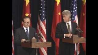 Pres Clinton amp Pres Jiang at Joint Press Conference 1997 [upl. by Hanoj]