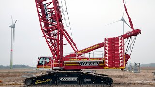 Liebherr  LR 16002 crawler crane during wind turbine erection [upl. by Nhguavahs584]