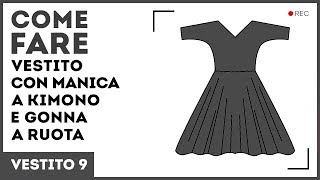 Vestito tagliato in vita con gonna a ruota e scollatura a triangolo Vestito con manica a kimono [upl. by Bailie]