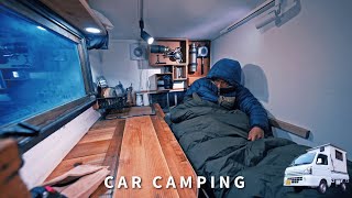 Winter car camping Powder snow 2℃ mountain Im retiring DIY light truck camper 185 [upl. by Loss]