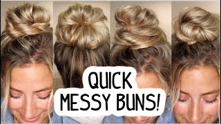 4 QUICK AND EASY MESSY BUNS LONG AND MEDIUM HAIRSTYLES [upl. by Clough]