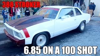 PUMP GAS 388 STROKER GOES 685 ON A 100 SHOT OF NITROUS [upl. by Kylila27]