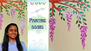 Door painting  floral painting ideas home decor  wall painting ideas dualarts wallart artist [upl. by Ihteerp]