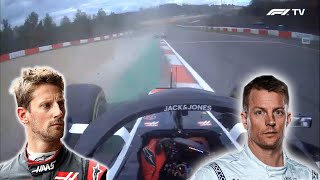 Formula 1 2020 Eifel GP Romain Grosjean got hit by Gravel from Kimi Raikkonens Car [upl. by Dalia]