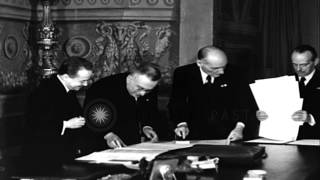 Benito Mussolini Engelbert Dollfuss and Julius Goemboes sign pact to preserve MiHD Stock Footage [upl. by Camp784]